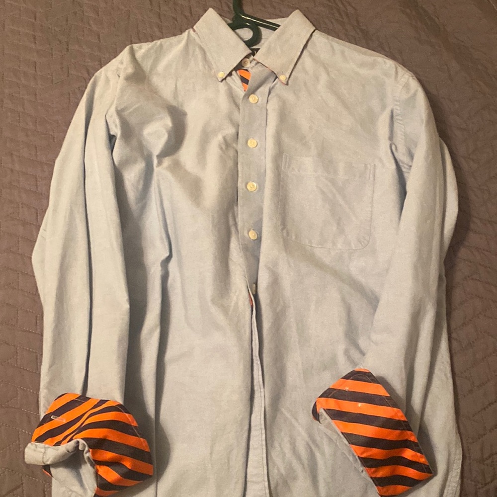 Like new MINE mens dres shirt with orange and blue inner cuffs